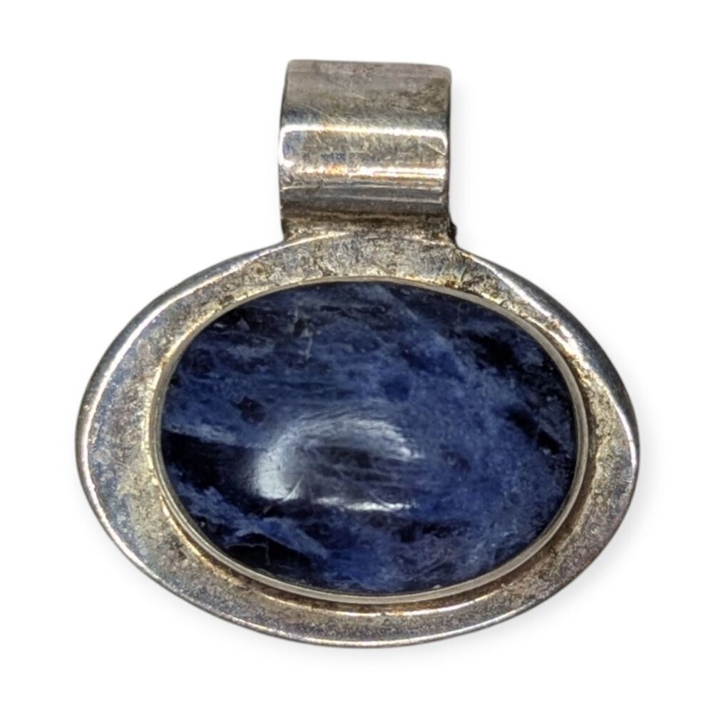 Vintage Elegant Sterling 925 Silver Pendant with Rich Blue Sodalite Stone 1"